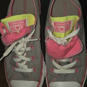 Converse Kids Gray, Pink & Neon Yellow Low Top Sneakers